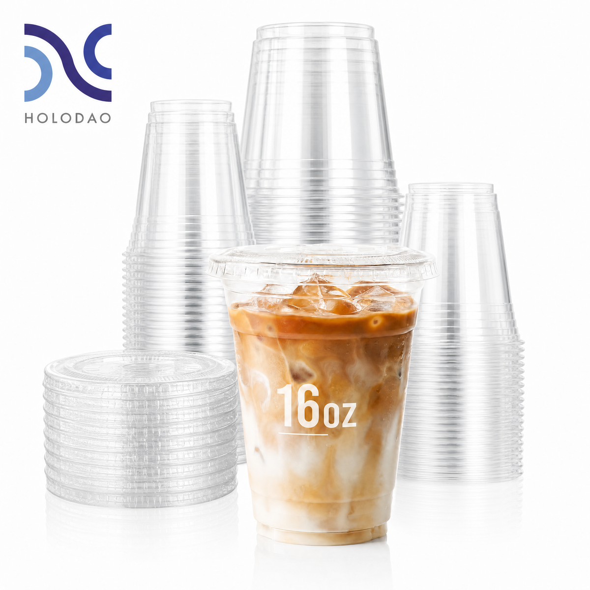 16oz Clear Plastic Cups With Lids, Disposable Iced Coffee Cups with Flat Lids