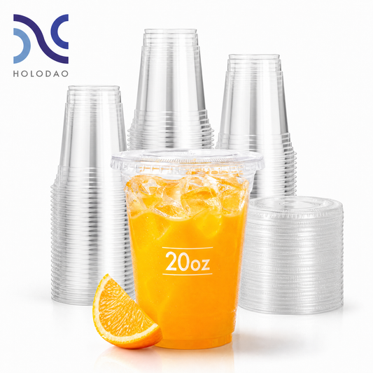 20oz Clear Plastic Cups With Lids, Disposable Iced Coffee Cups with Flat Lids